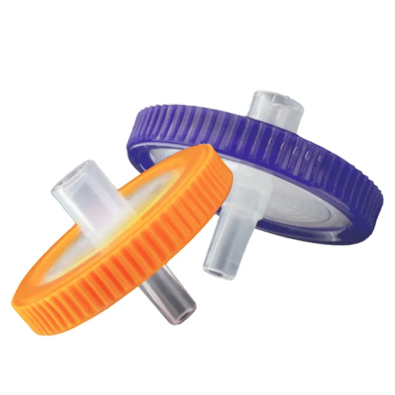 "Pair of sterile syringe filters used for laboratory sample preparation and filtration