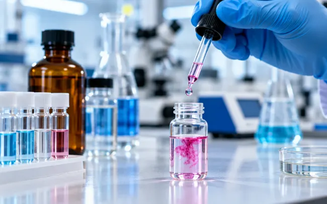 Water testing chemicals UAE reagent being added to a water sample for laboratory analysis